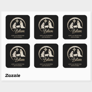 Christmas Nativity Silhouette Square Sticker
