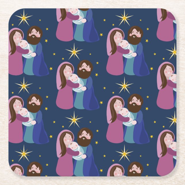 Christmas Nativity Square Paper Coaster (Front)