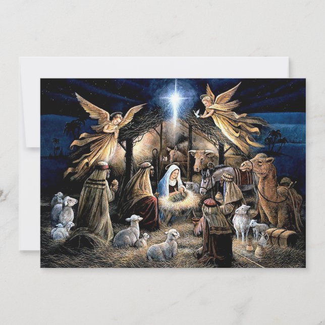 Christmas Nativity stable scene angels Holiday Card (Front)
