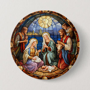 Christmas Nativity Stained Glass Button