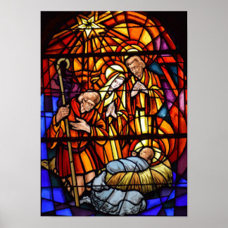 Christmas Nativity Stained Glass Image Baby Jesus Poster