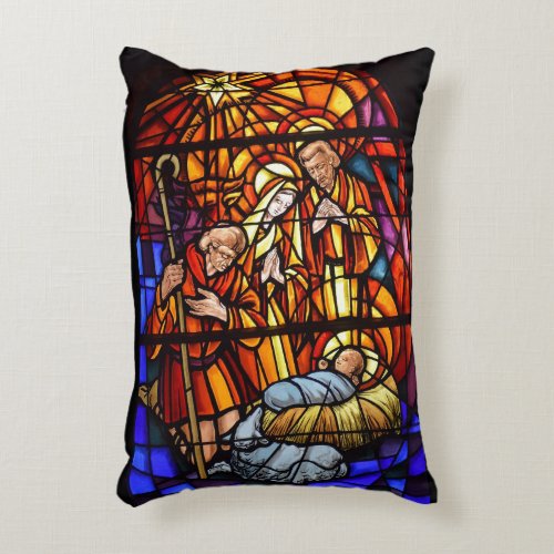 Christmas Nativity Stained Glass Sofa Accent Pillow