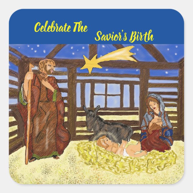 Christmas nativity sticker.celebrate square sticker (Front)