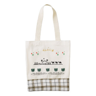 Christmas nativity theme santa gingham zazzle HEART tote bag