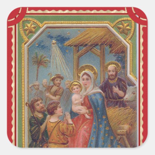 Christmas Nativity Vintage Design of Baby Jesus Square Sticker