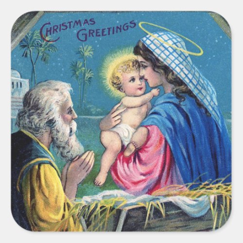 Christmas Nativity Vintage Design of Baby Jesus Square Sticker
