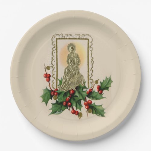 Christmas Nativity Vintage Holly Berries Paper Plates