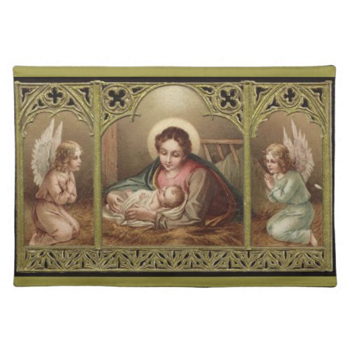 Christmas Nativity Virgin Mary Jesus Angels Cloth Placemat