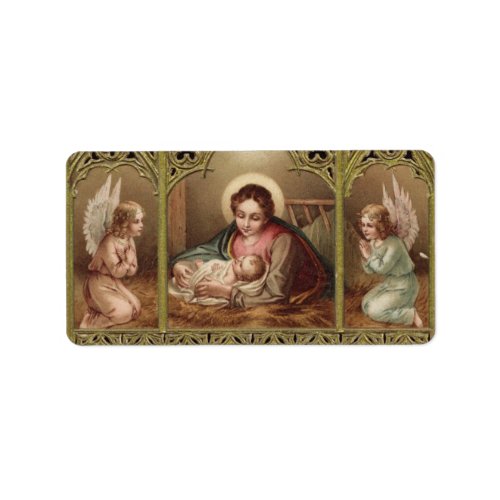 Christmas Nativity Virgin Mary Jesus Manger Label