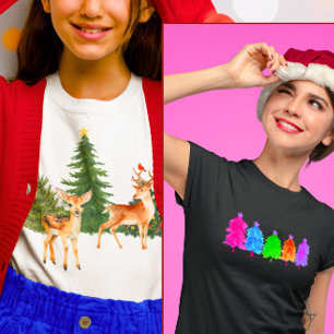 Christmas Nature Reindeer Cardinals Xmas Trees T-Shirt