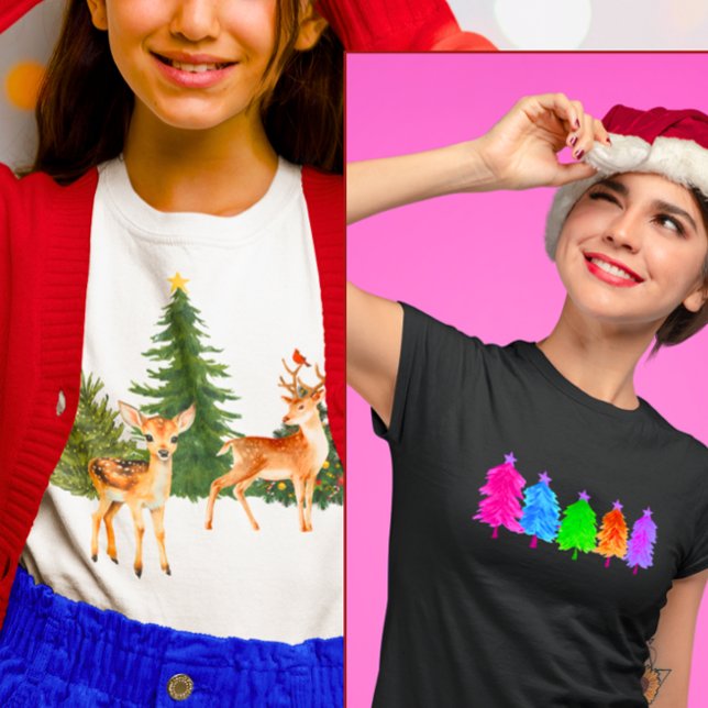 Christmas Nature Reindeer Cardinals Xmas Trees T-Shirt (Creator Uploaded)