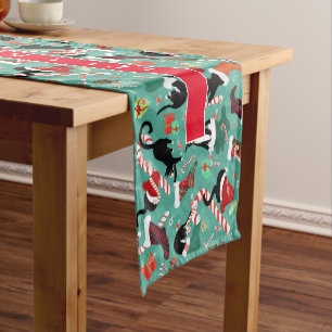 Christmas Naughty Cat and Christmas Stockings Short Table Runner