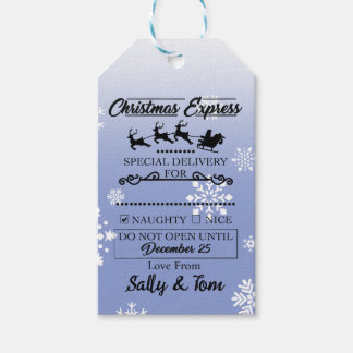 Christmas "Naughty" Gift Tag Blue With Snow Flakes