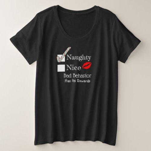 Christmas Naughty Or Nice Glitter List Red Lips Plus Size T_Shirt