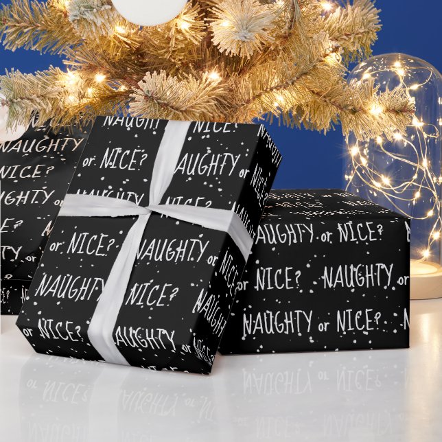 Christmas NAUGHTY or NICE Text On Snowflakes Wrapping Paper (Holidays)