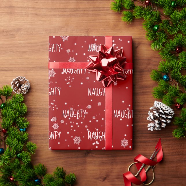 Christmas NAUGHTY Text In Snowflakes  Wrapping Pap Paper (Holiday Gift)