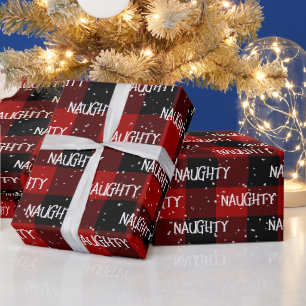 Christmas NAUGHTY Text On Buffalo Plaid Wrapping Paper