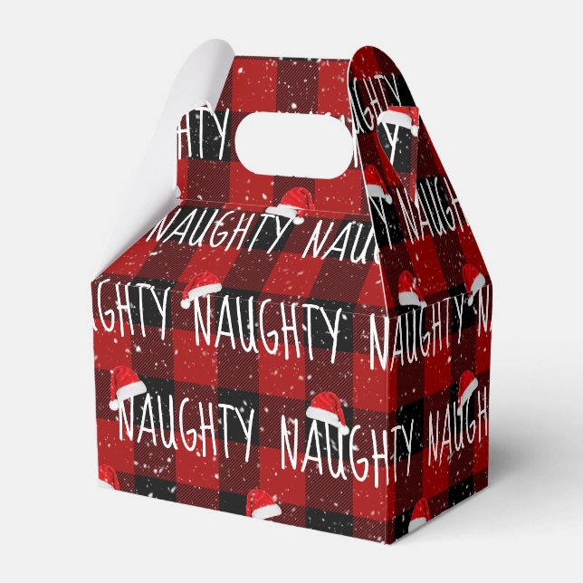 Christmas NAUGHTY Text with Santa Hats  Favor Boxes (Front Side)
