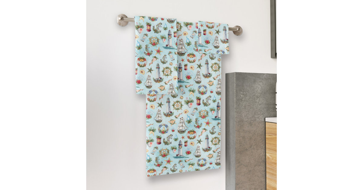 Christmas Nautical Coastal Lighthouses Ship Bath Towel Set | Zazzle