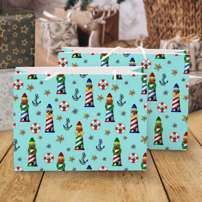 Christmas Nautical Lighthouses Large Gift Bag (Creator Uploaded)