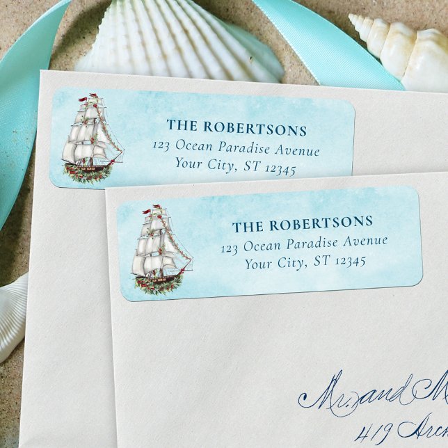 Christmas Nautical Sailing Ship Return Address Label (Creator Uploaded)