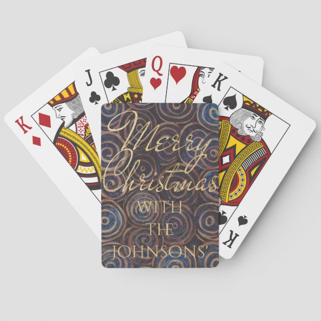 Christmas Nave and Gold Swirls Poker Cards (Back)
