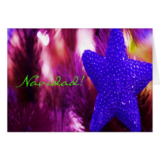 Christmas Navidad Blue Star I Cards (Front Horizontal)