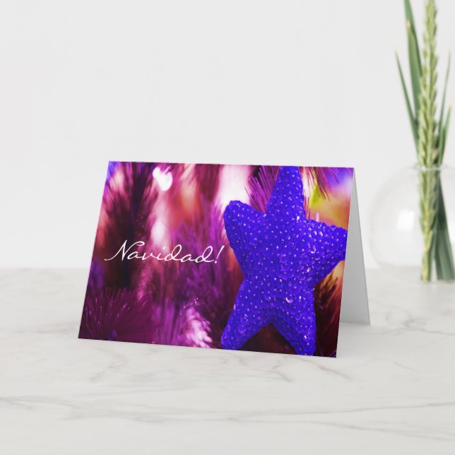 Christmas Navidad Blue Star III Holiday Card (Front)