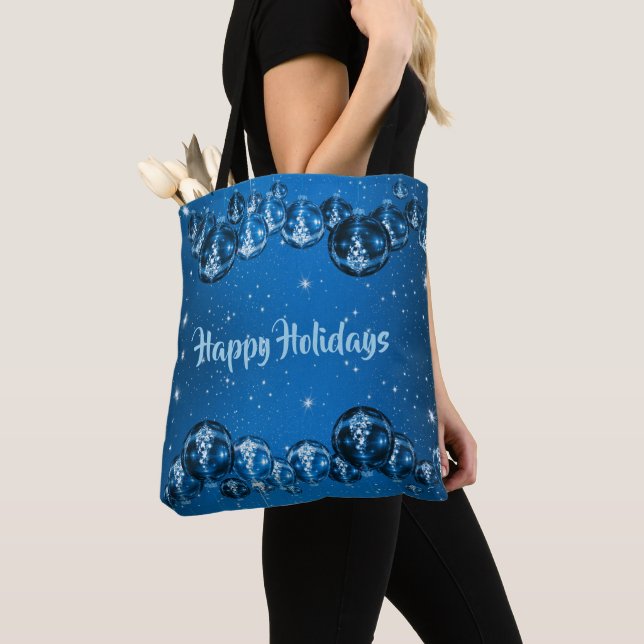 Christmas Navy Blue Ornaments Holidays Tote Bag (Close Up)
