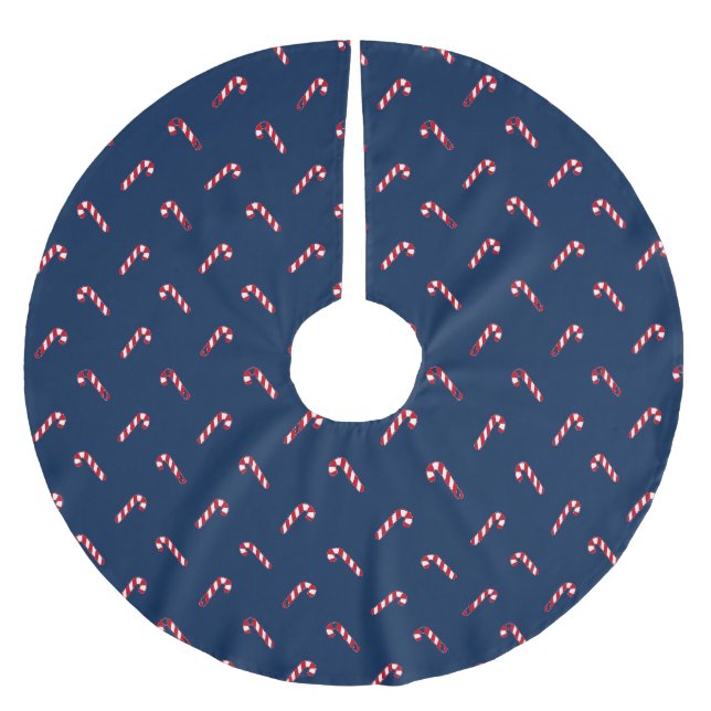 Christmas navy blue red cute candy cane pattern brushed polyester tree skirt (Front)