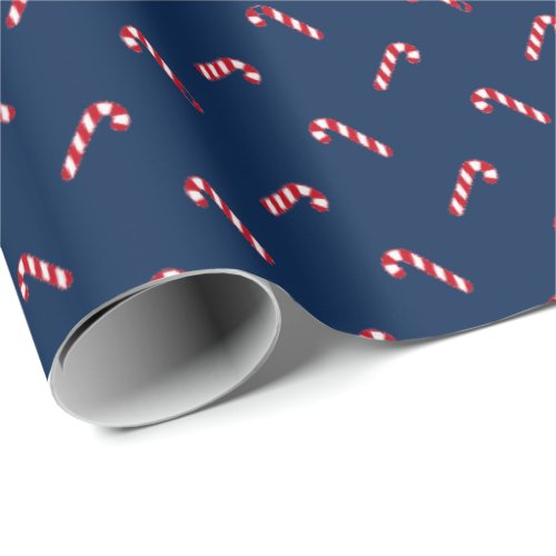 Christmas navy blue red cute candy cane pattern wrapping paper