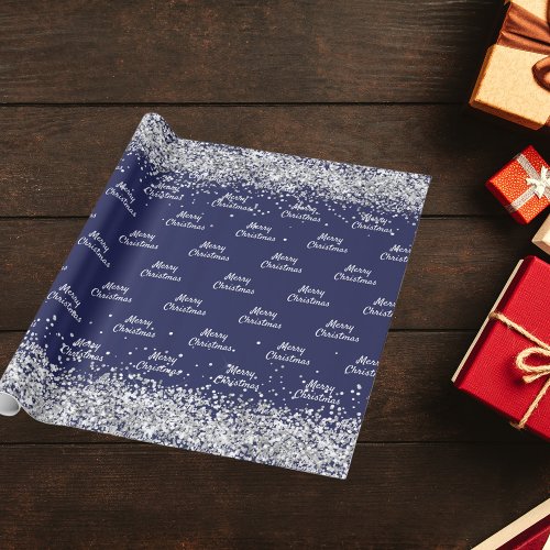 Christmas navy blue silver elegant wrapping paper