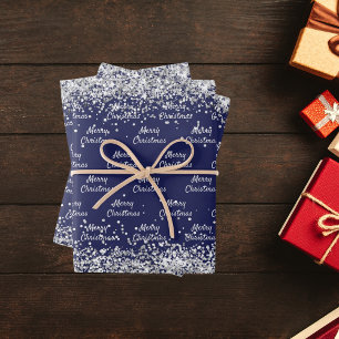 Christmas navy blue silver elegant wrapping paper sheets