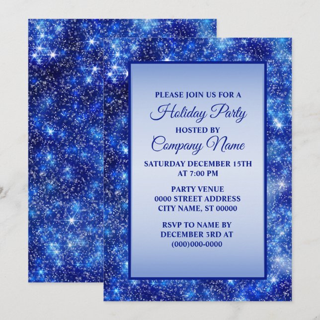 Christmas Navy Blue Sparkle Party Holidays Invitation (Front/Back)