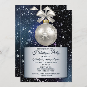 Christmas Navy Blue White Ornament Shiny Stars Invitation
