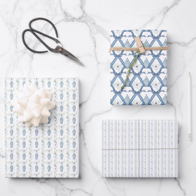 Christmas Navy Ginger Jar  Wrapping Paper Sheets (Front)