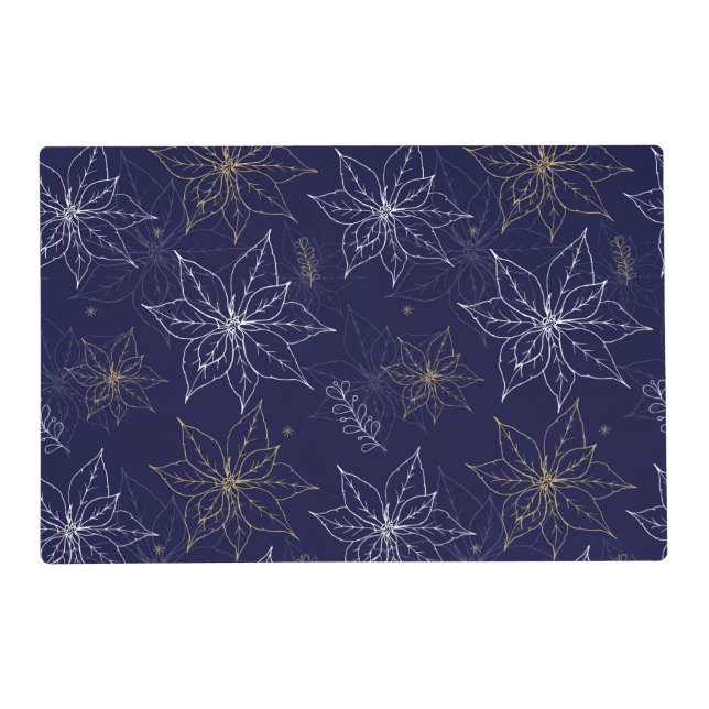 Christmas navy gold poinsettia placemat (Front)