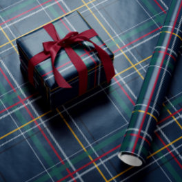Christmas navy plaid classic holiday simple wrapping paper