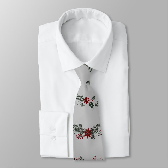Christmas neck tie ,Christmas tie for men , Holly  (Tied)