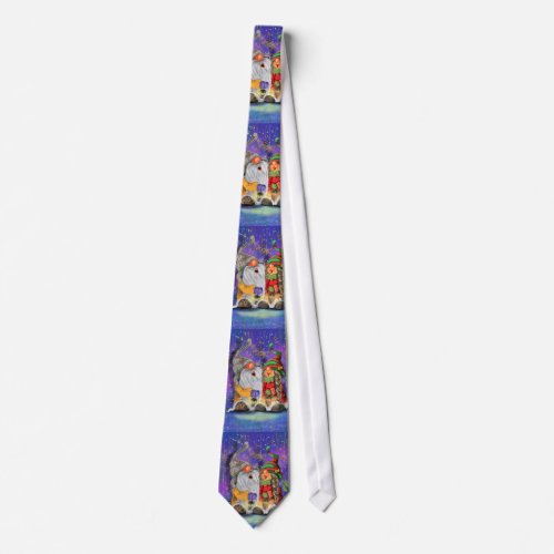 Christmas Neck Tie with Happy Party Couple Gnome