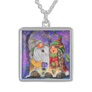 Christmas Necklace Gift Couple Gnomes Singing