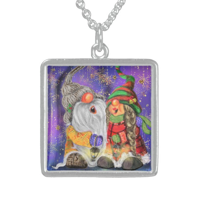 Christmas Necklace Gift Couple Gnomes Singing (Front)