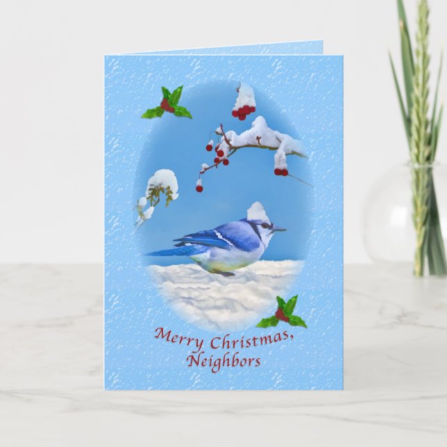 Christmas, Neighbors, Blue Bird and Snow Holiday Card (Front)