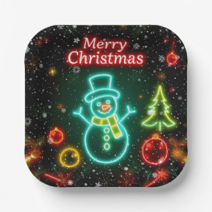 Christmas Neon Popular Holiday Collection Paper Plates