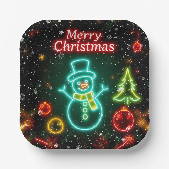 Christmas Neon Popular Holiday Collection Paper Plates (Front)