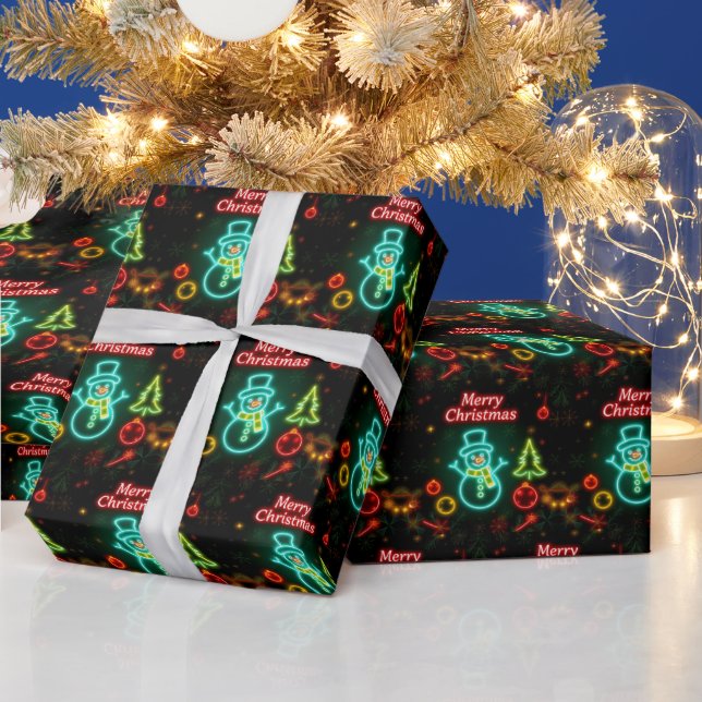 Christmas Neon Popular Holiday Collection Wrapping Paper (Holidays)