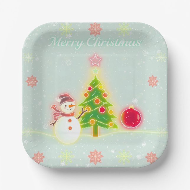 Christmas Neon Trendy Holiday Collection Paper Plates (Front)