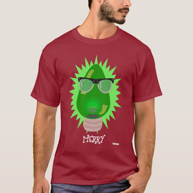 Christmas Nerd Cartoon Personalize Holiday Bulb  T-Shirt (Front)