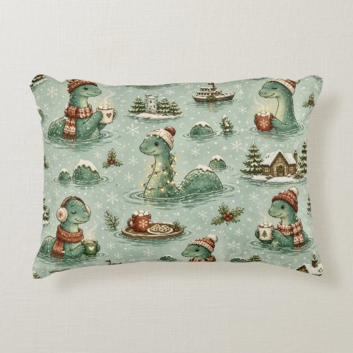 Christmas Nessie Loch Ness Monster Cozy Cryptids  Accent Pillow