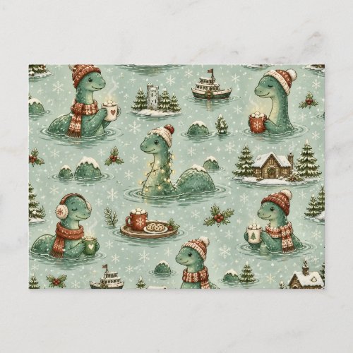 Christmas Nessie Loch Ness Monster Cozy Cryptids  Announcement Postcard